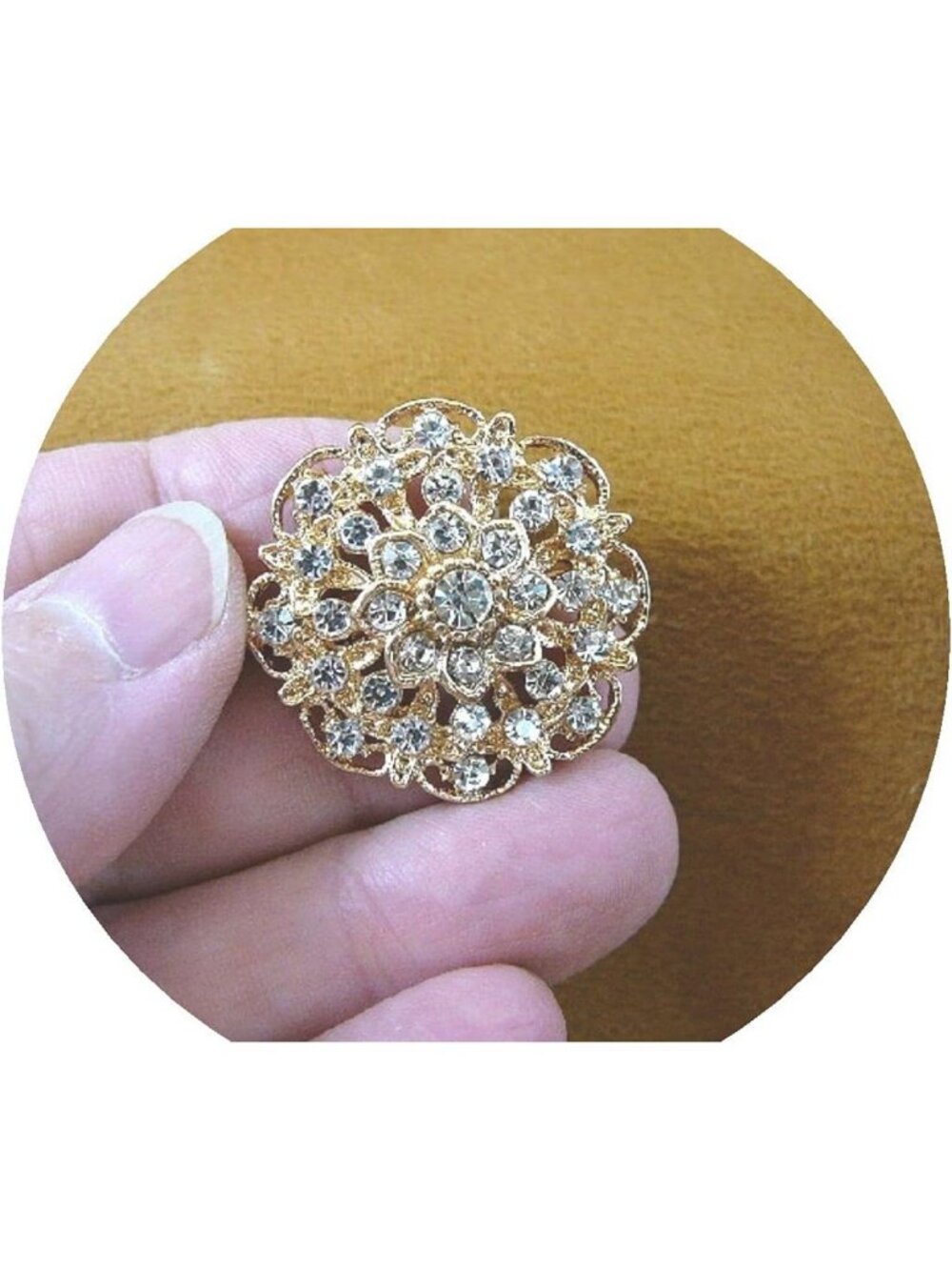 Sparkling White Rhinestone Layered Flower Brooch Pin - Vintage Costume Accessory